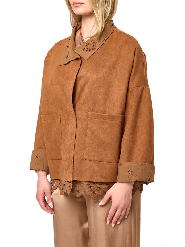 COLLECTION PRIVÉE Giacca sangallo reversibile in eco camoscio marrone.