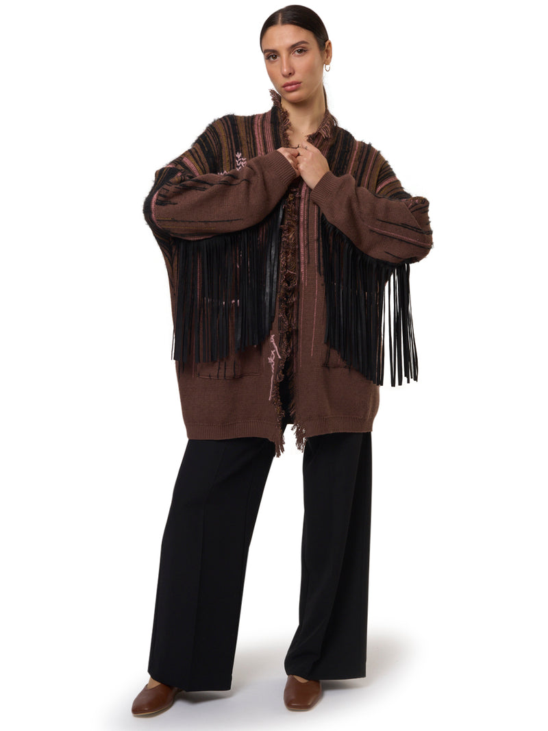 ERENDIRA Cardigan in Lana con Frange