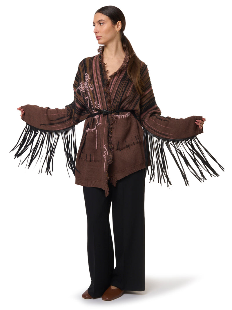 ERENDIRA Cardigan in Lana con Frange
