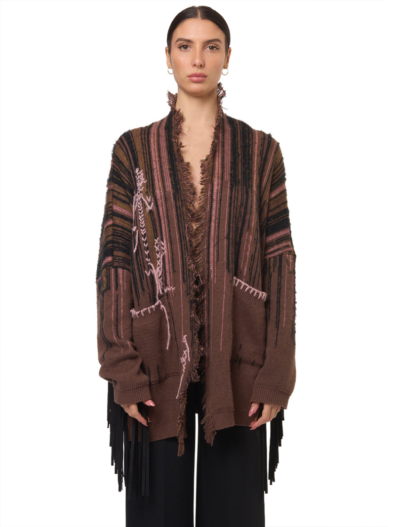 ERENDIRA Cardigan in Lana con Frange