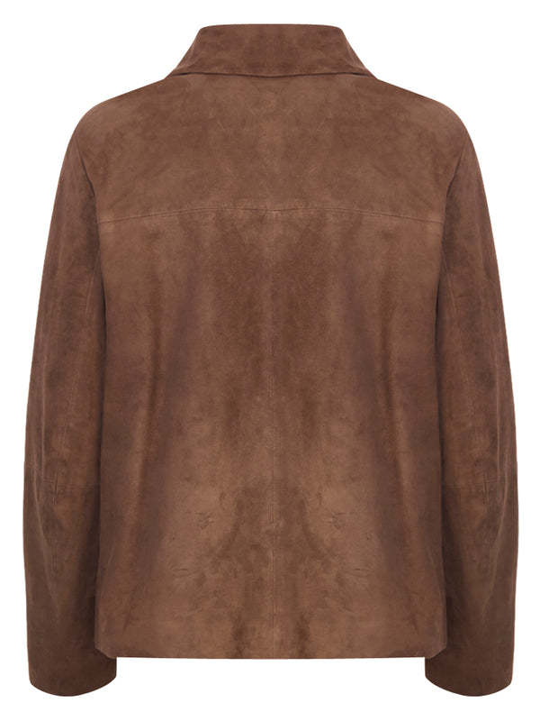 MAX MARA S Giacca in Pelle Suede con Colletto a Camicia Cloe