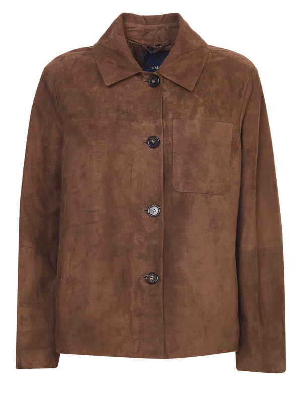 MAX MARA S Giacca in Pelle Suede con Colletto a Camicia Cloe