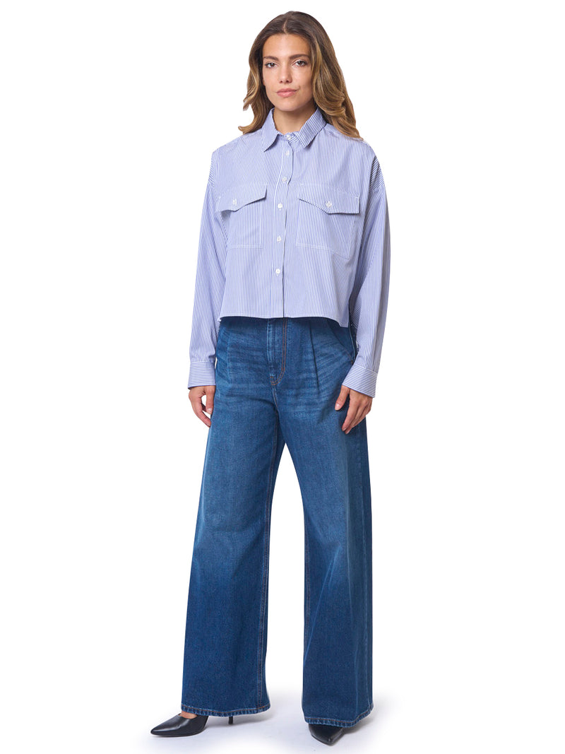 MAX MARA WEEKEND Camicia Crop con Inserto in Twill Stampato